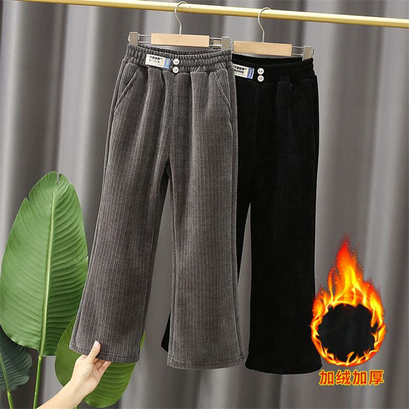 女童2023冬加绒裤子灯芯绒裤外穿百搭保暖束脚裤中大童春秋休闲裤