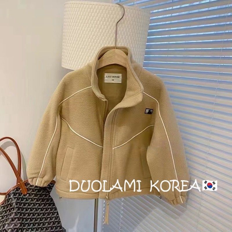 韩版童装男女童摇粒绒外套冬装2023新款儿童时髦宝宝休闲拉链上衣