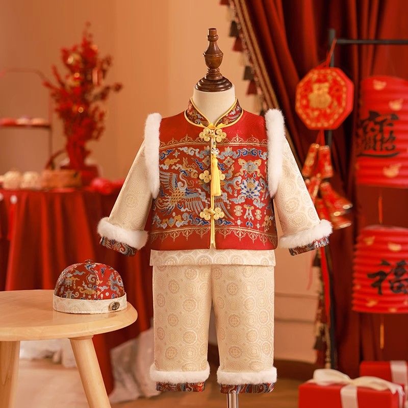 周岁礼服男宝冬季宝宝一周岁抓周拜年服男童中式儿童新年
