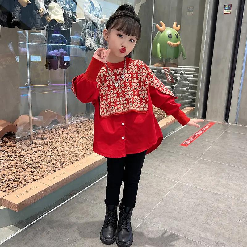 女童新年服装毛衣秋冬2023新款儿童圣诞节针织上衣中大童女孩洋气