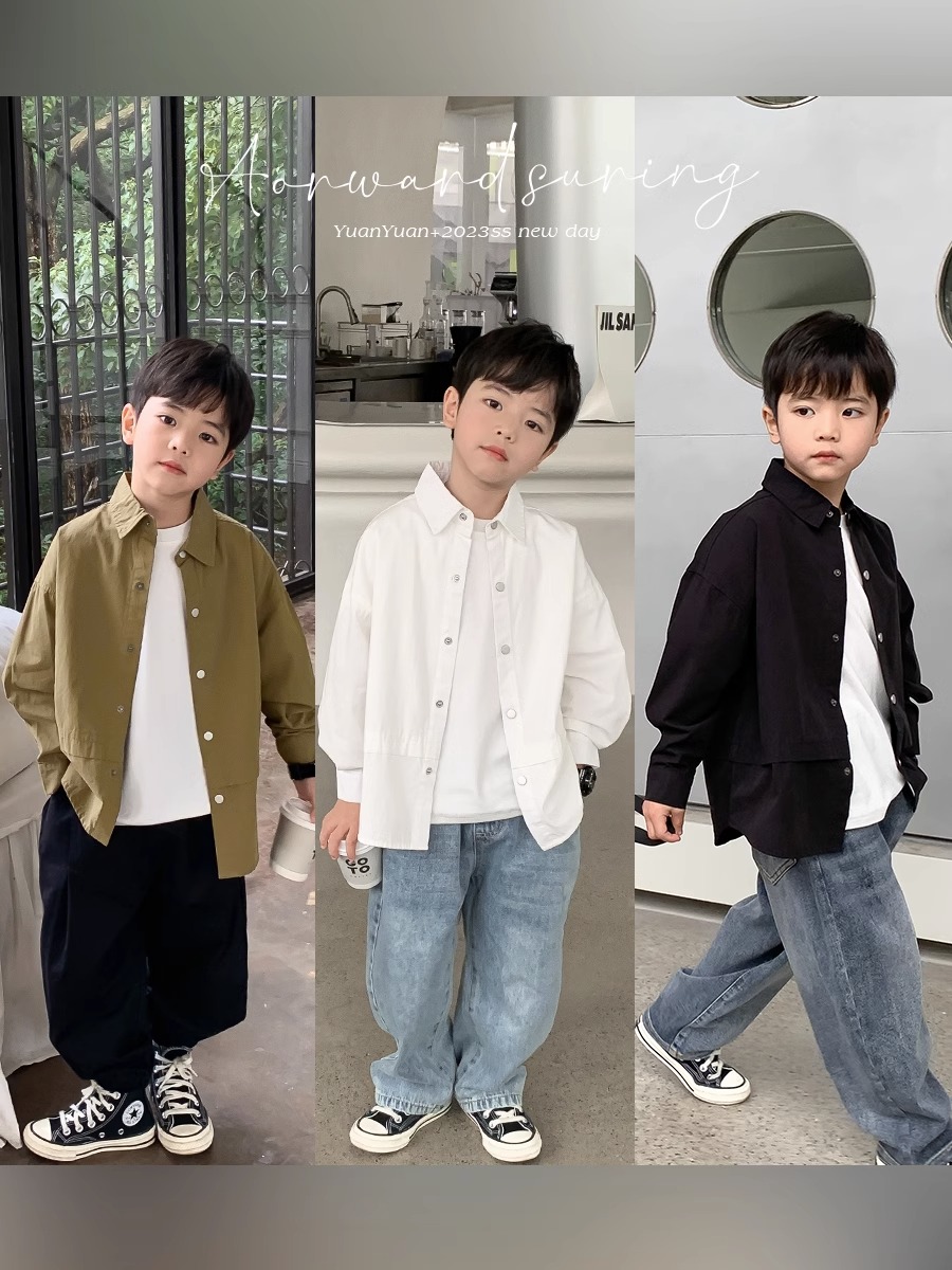 童装2023新款男童衬衫韩版洋气儿童衬衣春秋款宝宝时髦上衣男孩潮