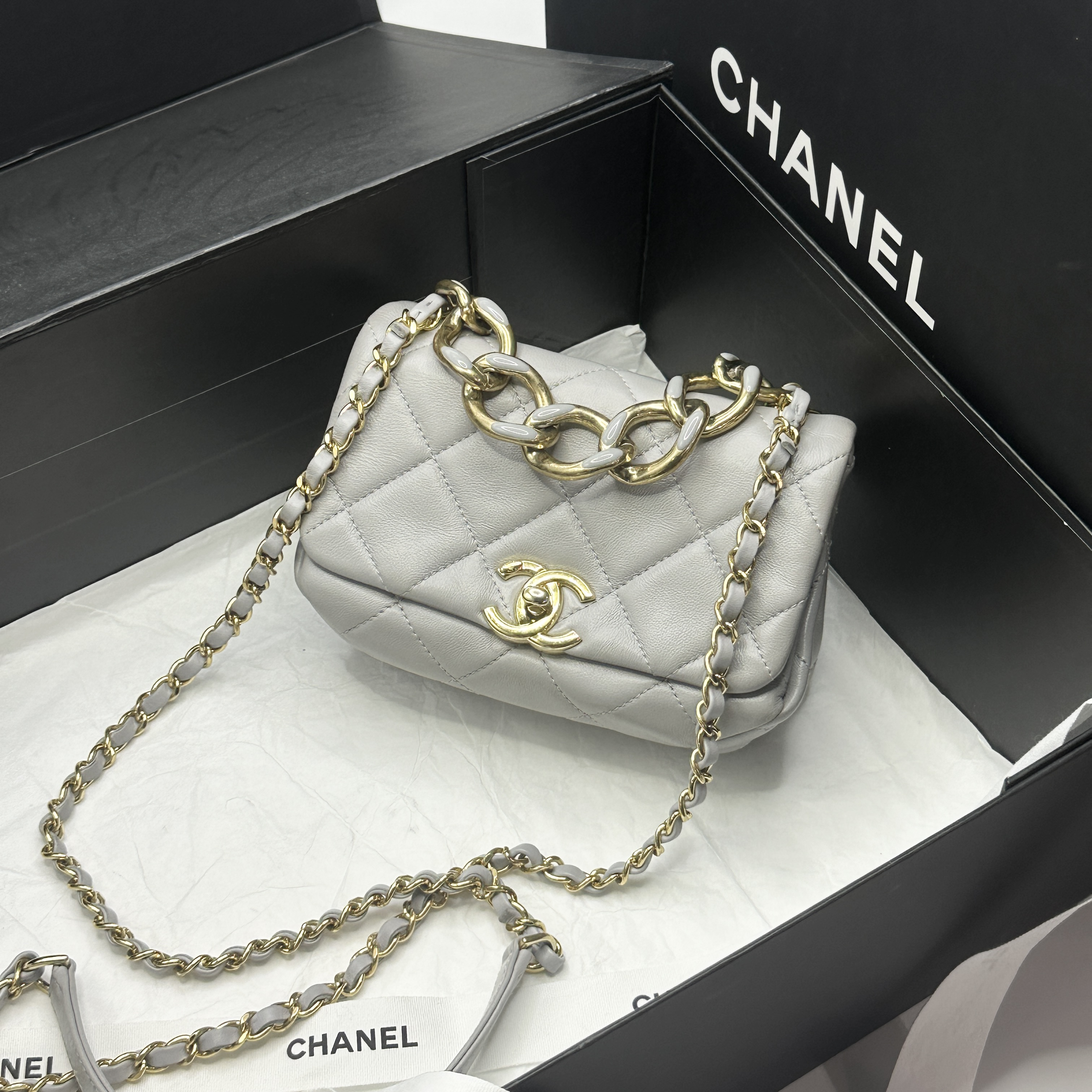 95新 Chanel/香奈儿 艾瑟尔奢品/22A手提珐琅风琴方胖/芯片/550c