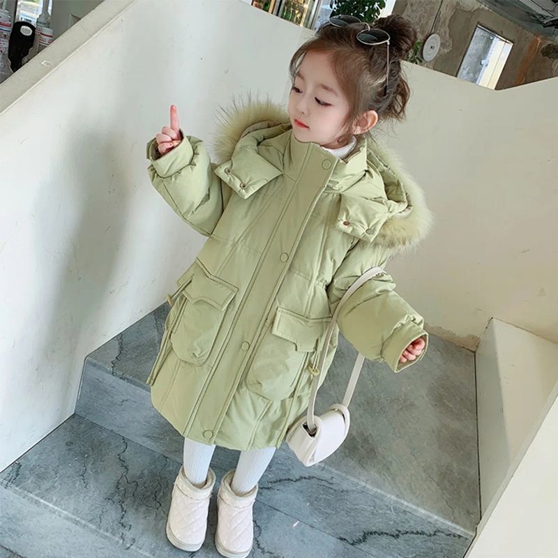 巴拉巴拉儿童中长款羽绒棉服2023新款洋气冬季女童棉袄宝宝加厚外