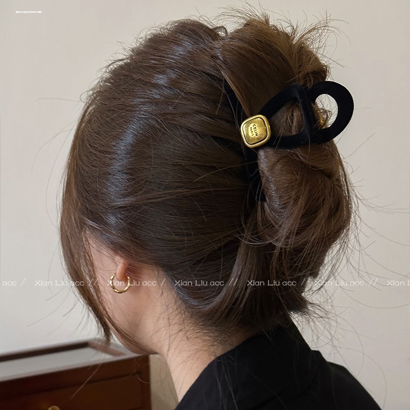 金色爱心植绒抓夹简约头饰精致少女2023后脑勺时尚ins百搭夹子