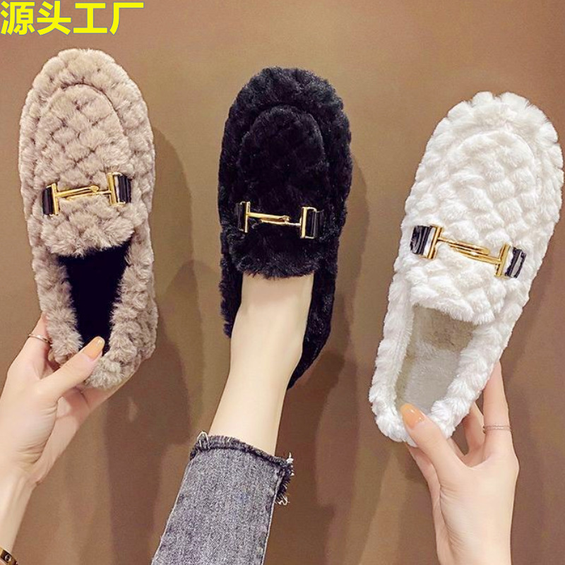 毛毛鞋女冬外穿2022新款百搭加绒保暖棉鞋大码女鞋孕妇平底豆豆鞋