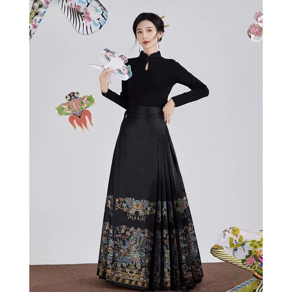高端重工汉服马面裙黑色红色婚服敬酒服拜年服百搭