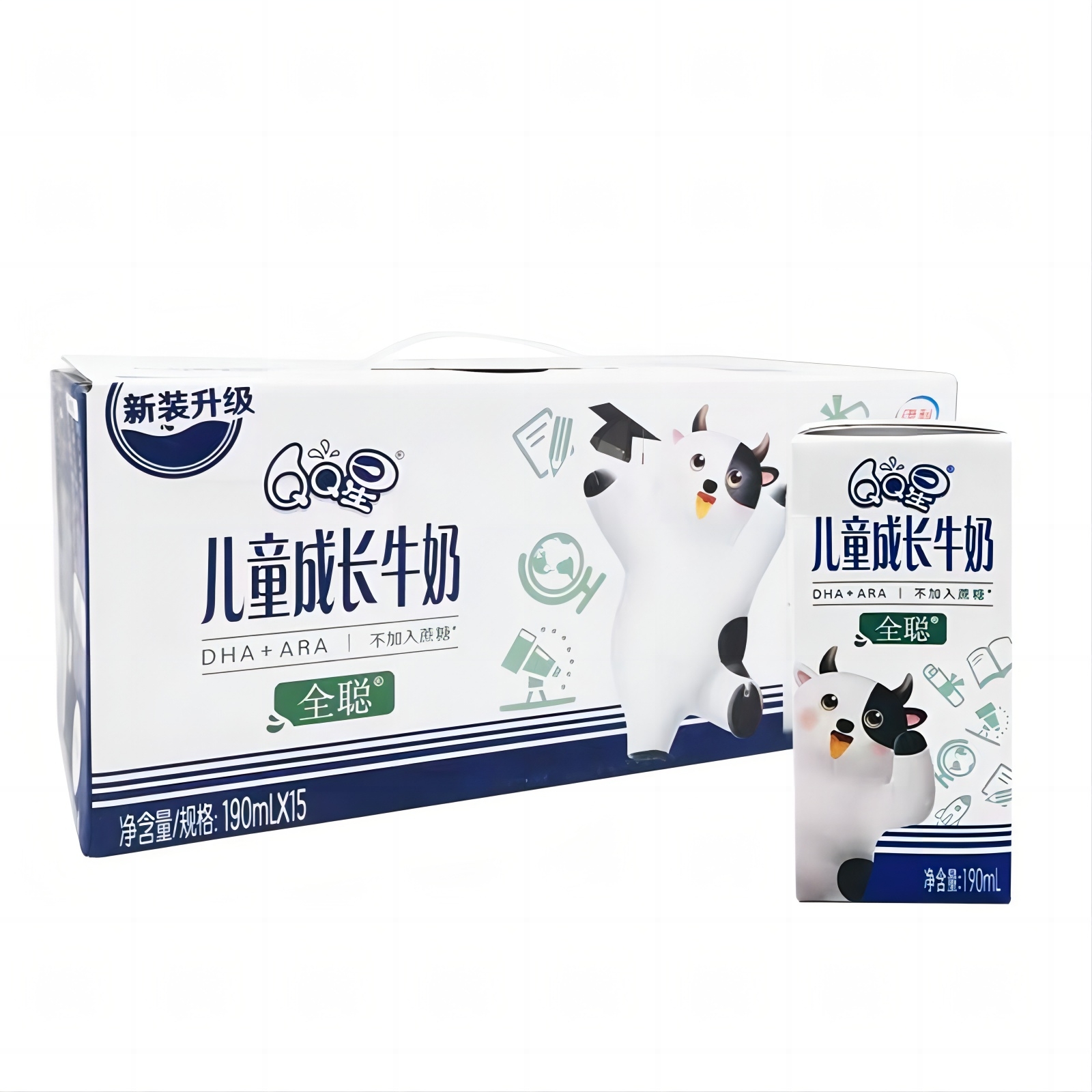 【8月产】伊利QQ星儿童成长牛奶全聪0蔗糖1*15*190ml营养蛋白质