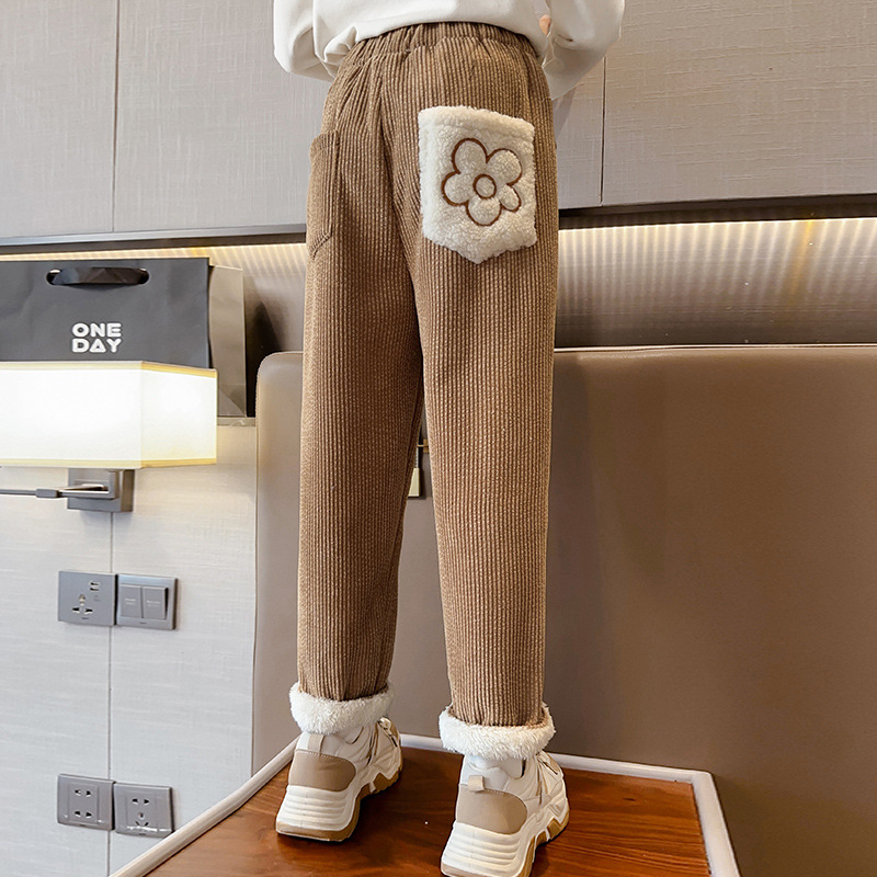 巴拉巴拉女童裤子加绒2023秋冬新款儿童一体绒长裤女孩冬季毛绒休