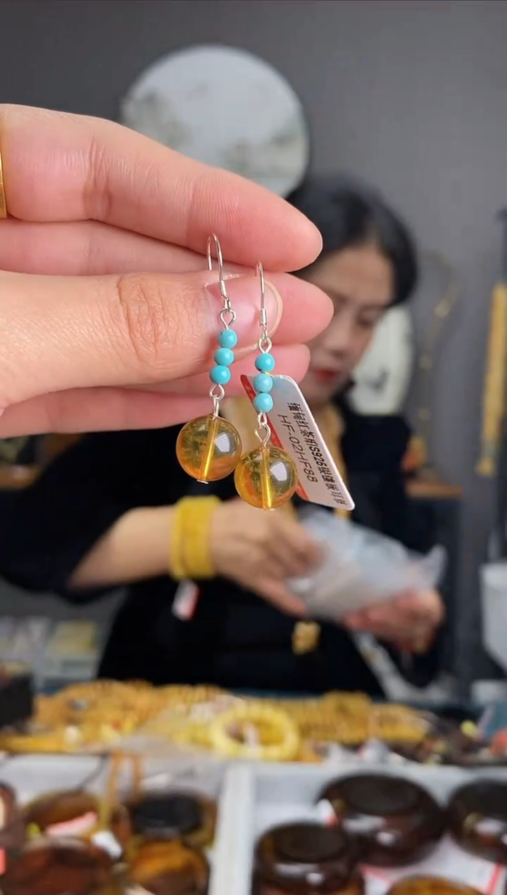 【闪购商品】琥珀耳饰银S925镶嵌耳钩（多样式发其一）