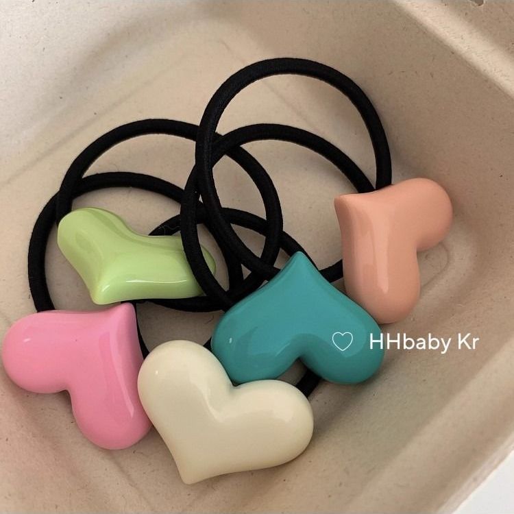 【HHBABY KR】韩国复古奶油色爱心发圈 美式少女甜美发绳皮筋头饰