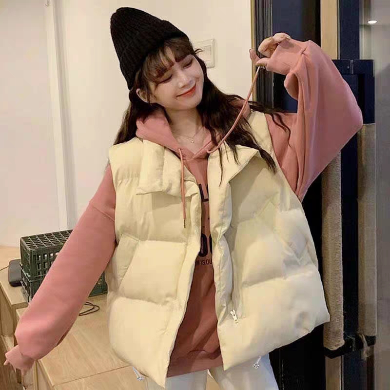 日系棉马甲女新款2023新款秋冬季外穿保暖无袖坎肩背心小个子短款