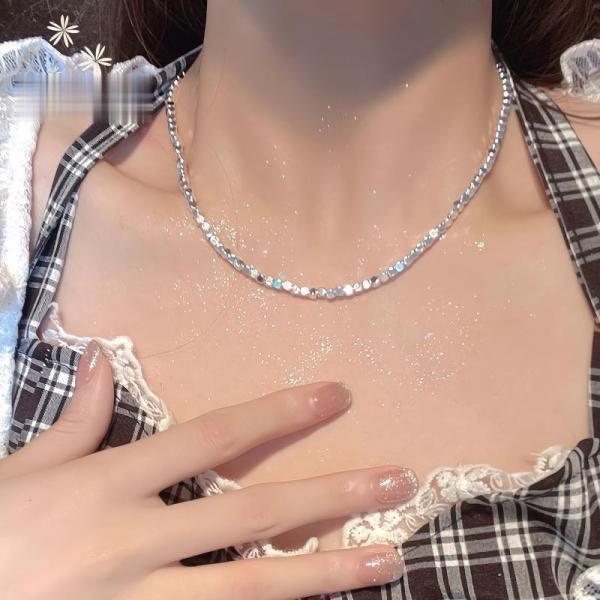3019纯銀同款（清沧）约9.3克清沧简约几何方块气质项链女
