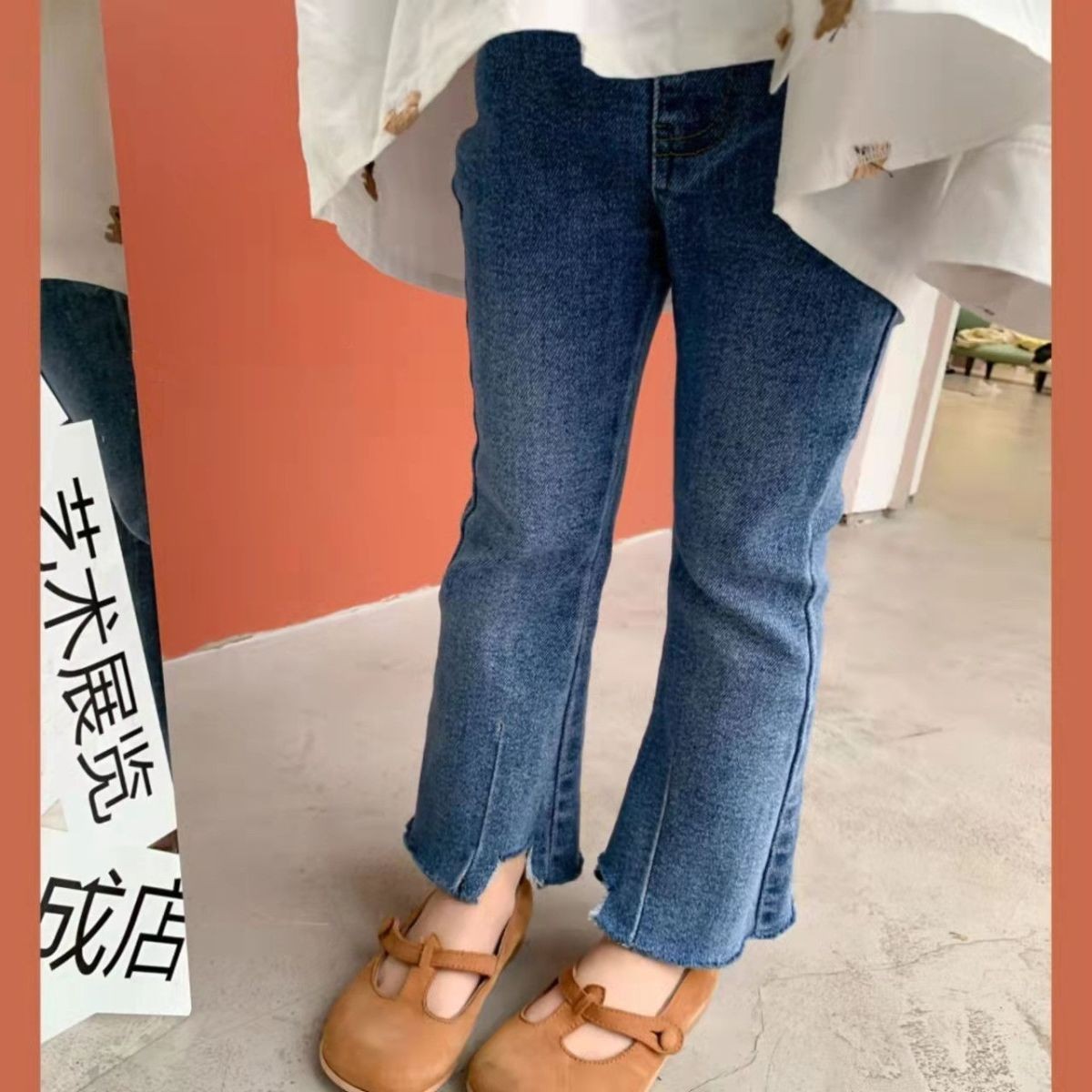 韩版女童牛仔喇叭裤秋冬季外穿直筒休闲时髦宝宝弹力百搭儿童微喇