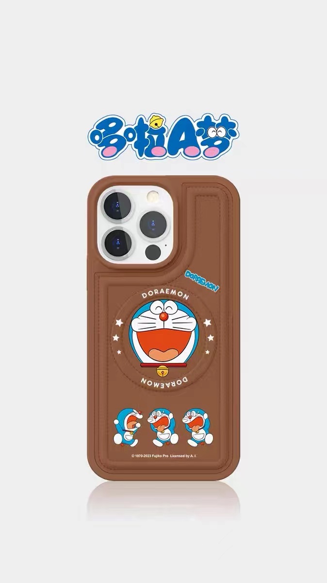 蟹壳 正版哆啦A梦 磁吸 卡通 皮质 手机壳