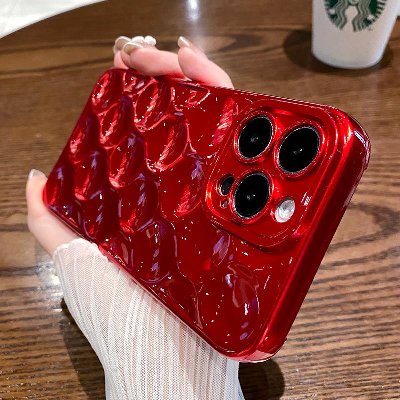 2023新年红可乐红凹凸波浪苹果15手机壳女iphone14promax13pro兔