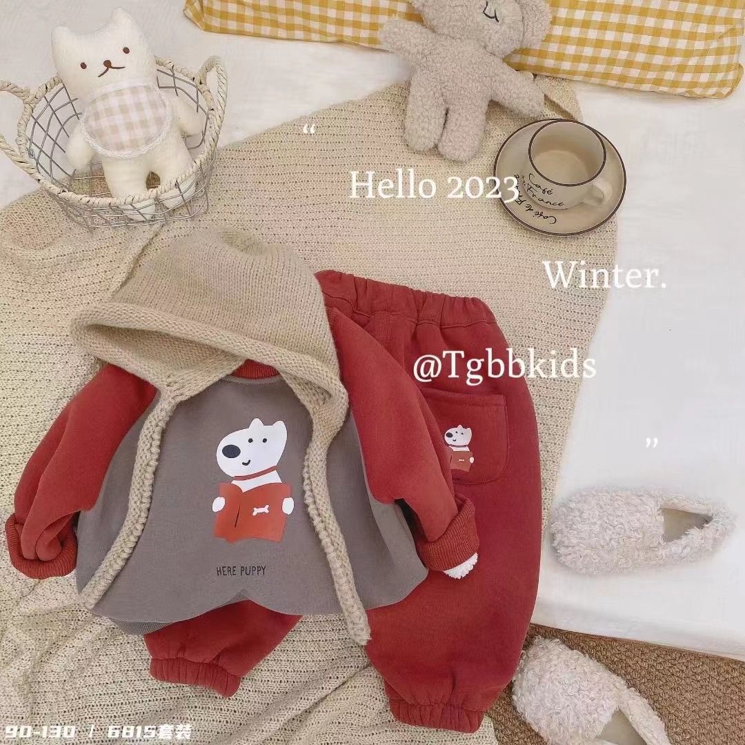 【小扬哥推荐】儿童2023冬季拼接加绒套装男女童宝宝韩版可爱卡通