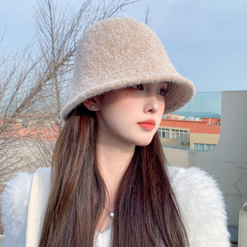 韩版秋冬新款帽子女纯色百搭羊毛渔夫帽冬季网红显脸小水桶帽