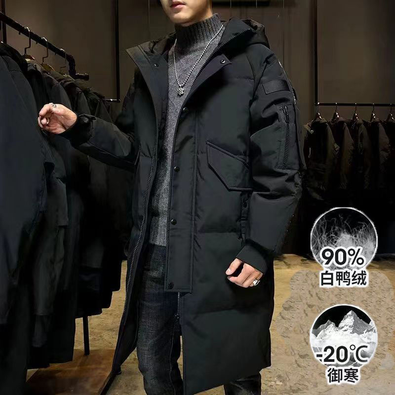 羽绒服男士过膝2023冬季新款中长款青年加厚派克服白鸭绒连帽外套