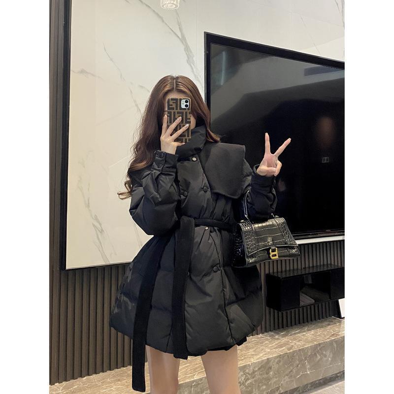 波司登冬季黑色派克服外套女2023年新款韩系设计感轻薄中长款面
