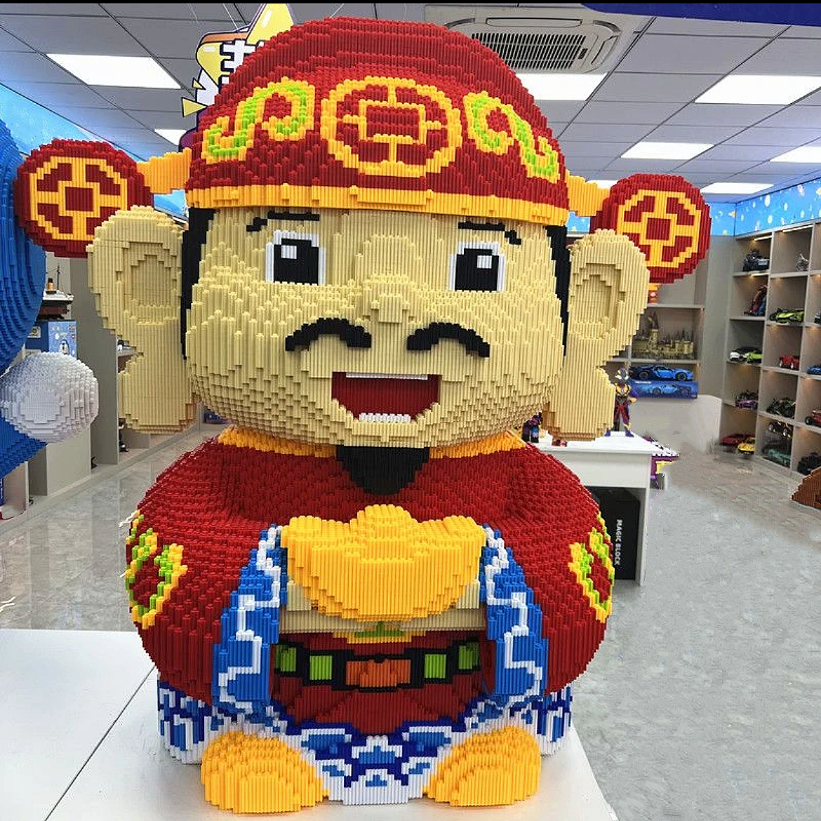 大号财神颗粒积木益智玩具装饰家居玄关摆件