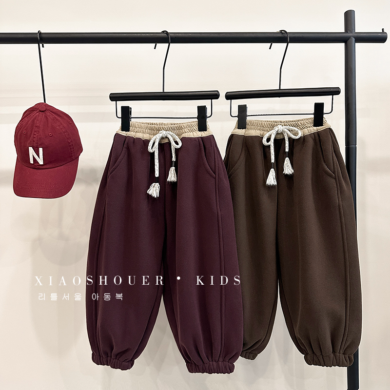 【小首尔】现货-男童洋气撞色加绒裤子冬季时尚保暖宽松长裤HBB2970