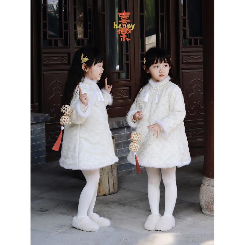NAIXIBABY｜重工款！女童全刺绣珠片拜年服夹棉加厚水貂毛旗袍裙