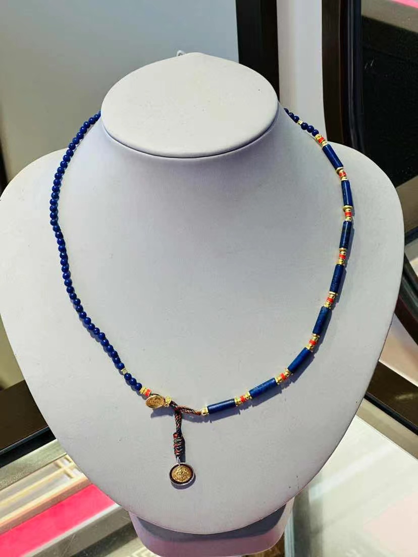 “言墨”青金石竹节项链s925嵌