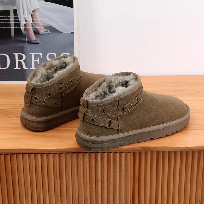 红蜻蜓周冬雨同款雪地靴女2023年冬季新款短靴皮毛一体保暖低帮加