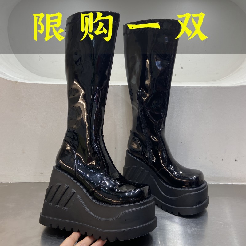 红蜻蜓牌2023新秋冬季增高厚底长筒靴女欧美机车靴外穿百搭女靴