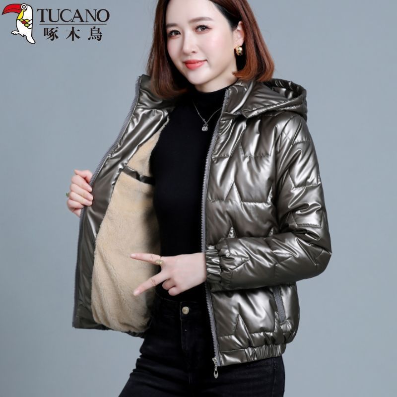 啄木鸟亮面棉服服女冬季新款洋气短款棉袄妈妈冬天加绒外套