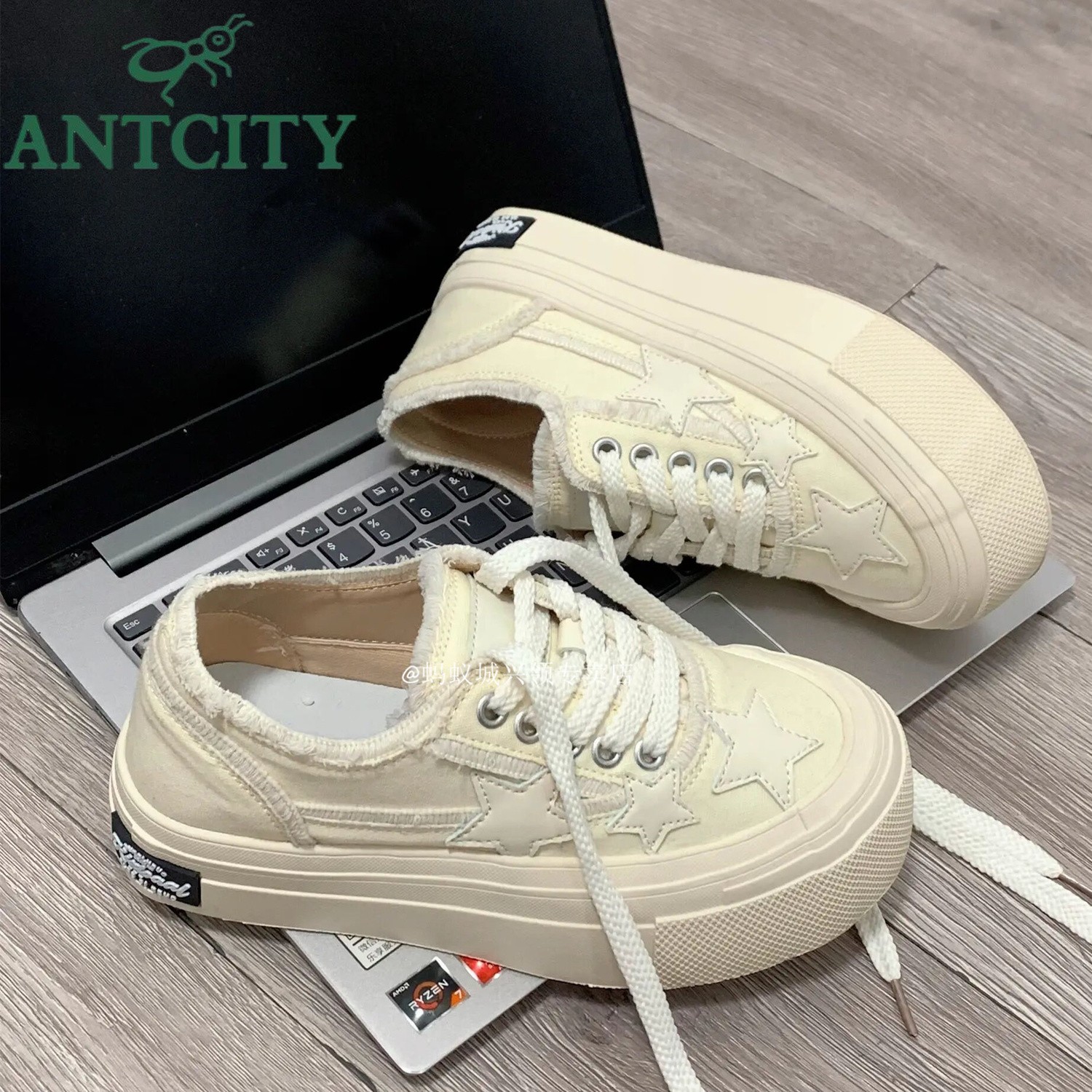 回力瑞做旧星星乞丐帆布鞋女ins2024年春夏新款厚底复古小白板鞋