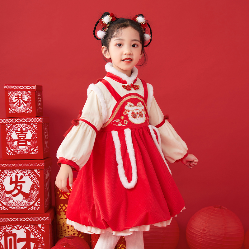 专属汉服唐装冬款加绒小女孩超仙襦裙宝宝中国风古装2023年新款