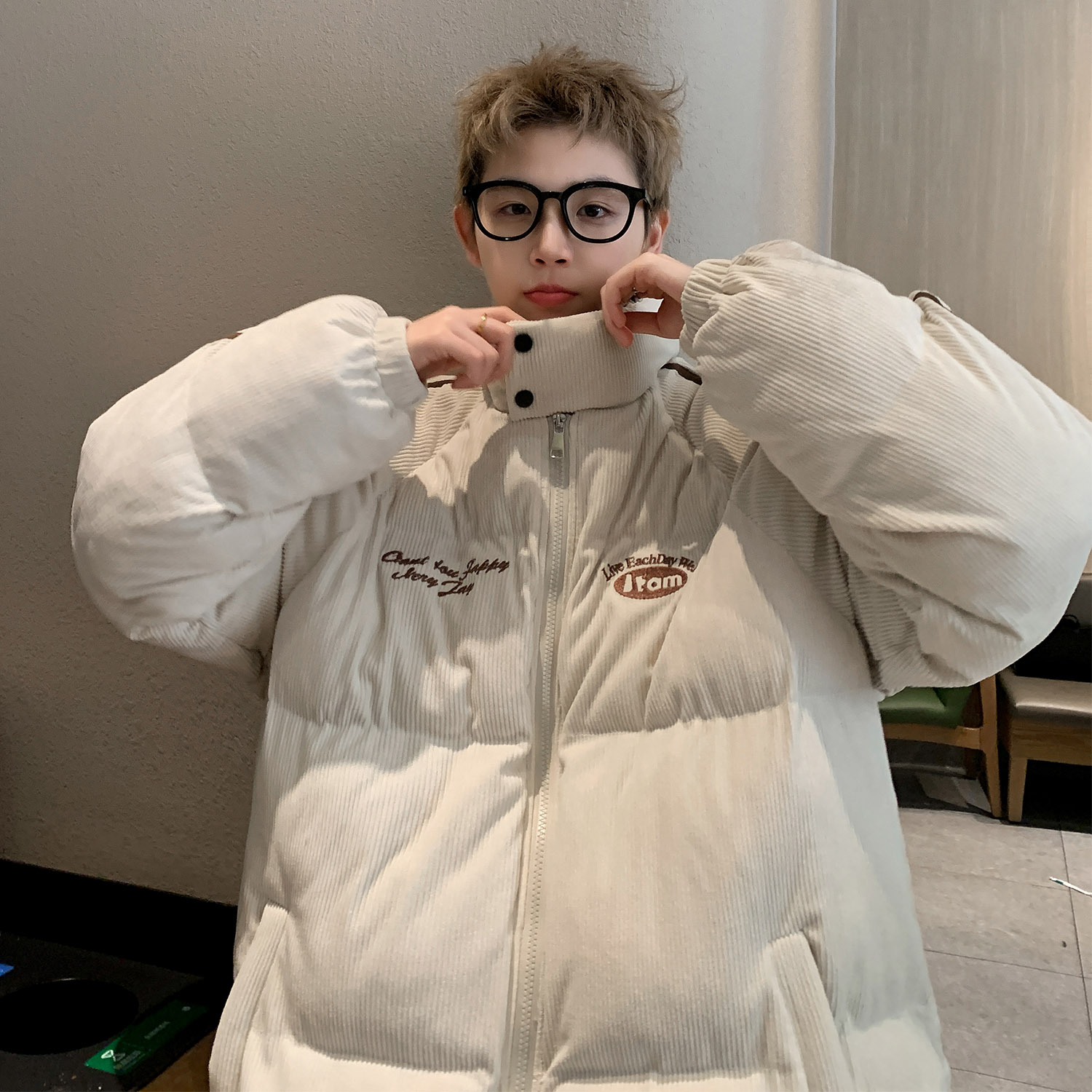 灯芯绒棉服男款冬季潮牌美式复古加厚面包服外套宽松情侣棉衣棉袄