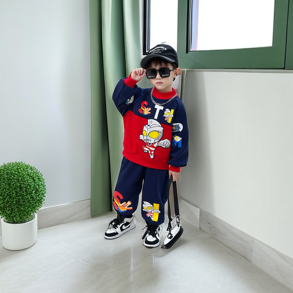 奥特曼衣服男童加绒卫衣套装秋冬季2023新款儿童冬装运动两件套