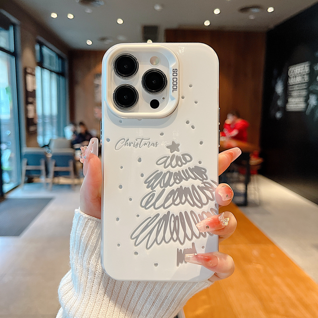 简约圣诞树磨砂彩银适用苹果15/华为荣耀/OPPO/VIVO/小米14手机壳