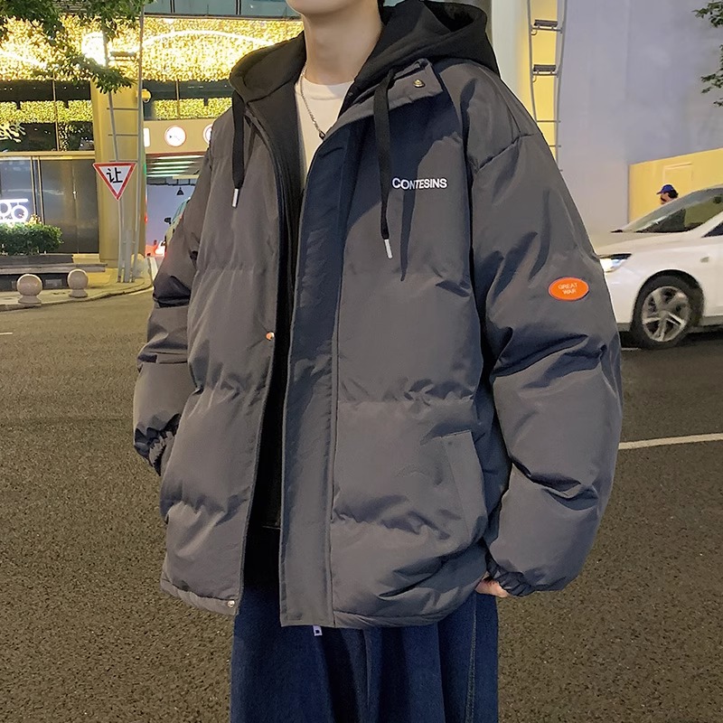 claralee潮牌棉衣男士2023冬季假两件棉袄子加厚款潮流面包服外套