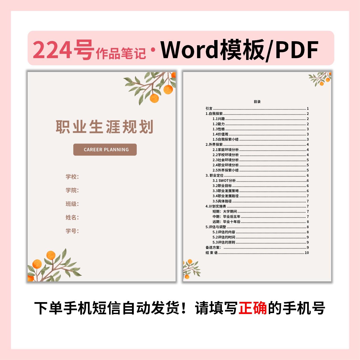 职业生涯规划书224号Word模板