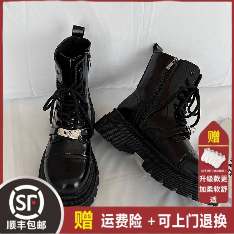 复古英伦风厚底马丁靴女2023秋冬新款网红百搭系带炸街系带时装靴