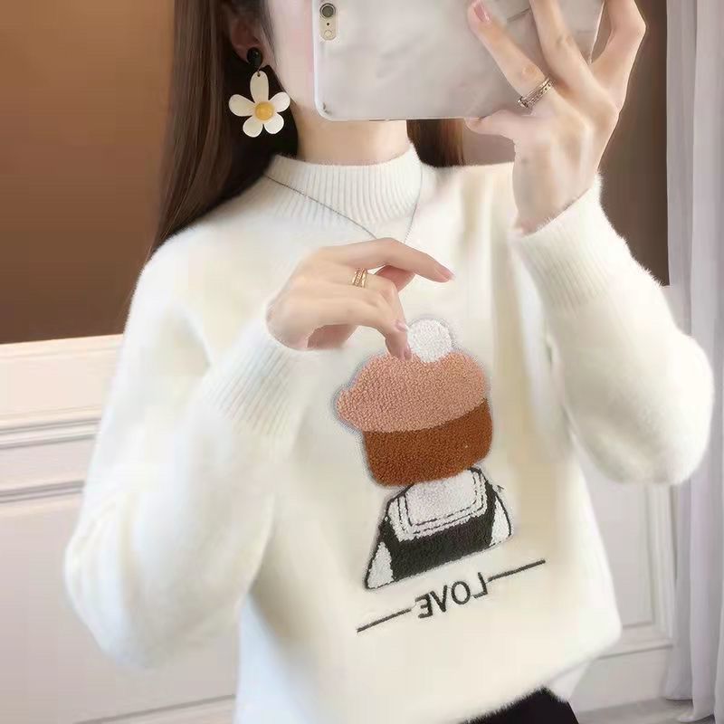 韩版洋气仿水貂绒毛衣女2023初高中生针织学生打底衫少女加绒加厚