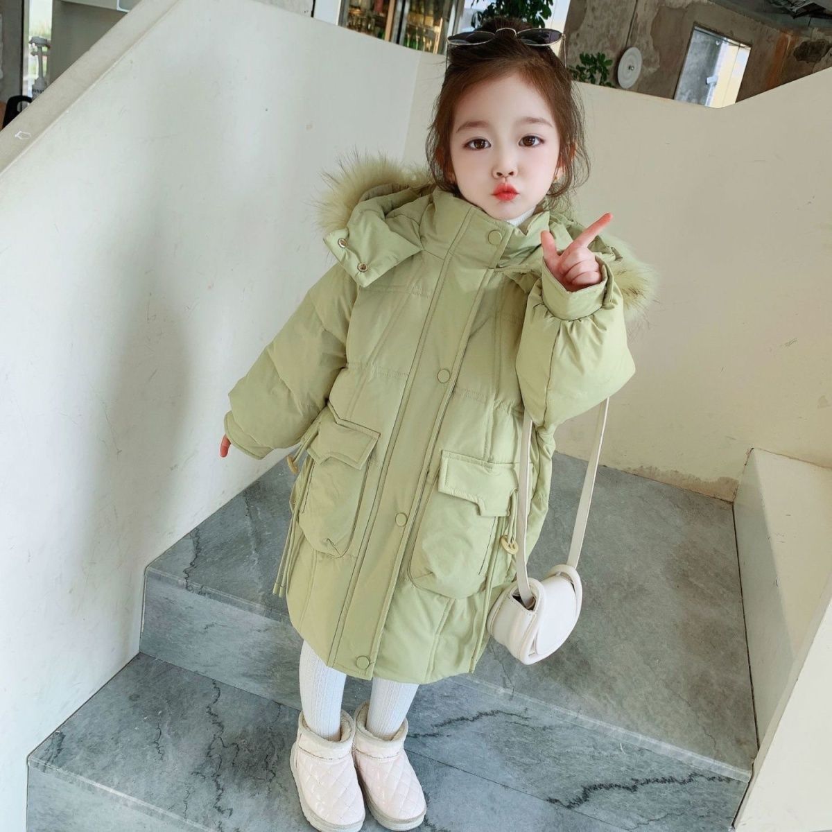 女童棉服冬装2023新款洋气儿童棉衣外套冬季加厚中长款棉袄潮牌