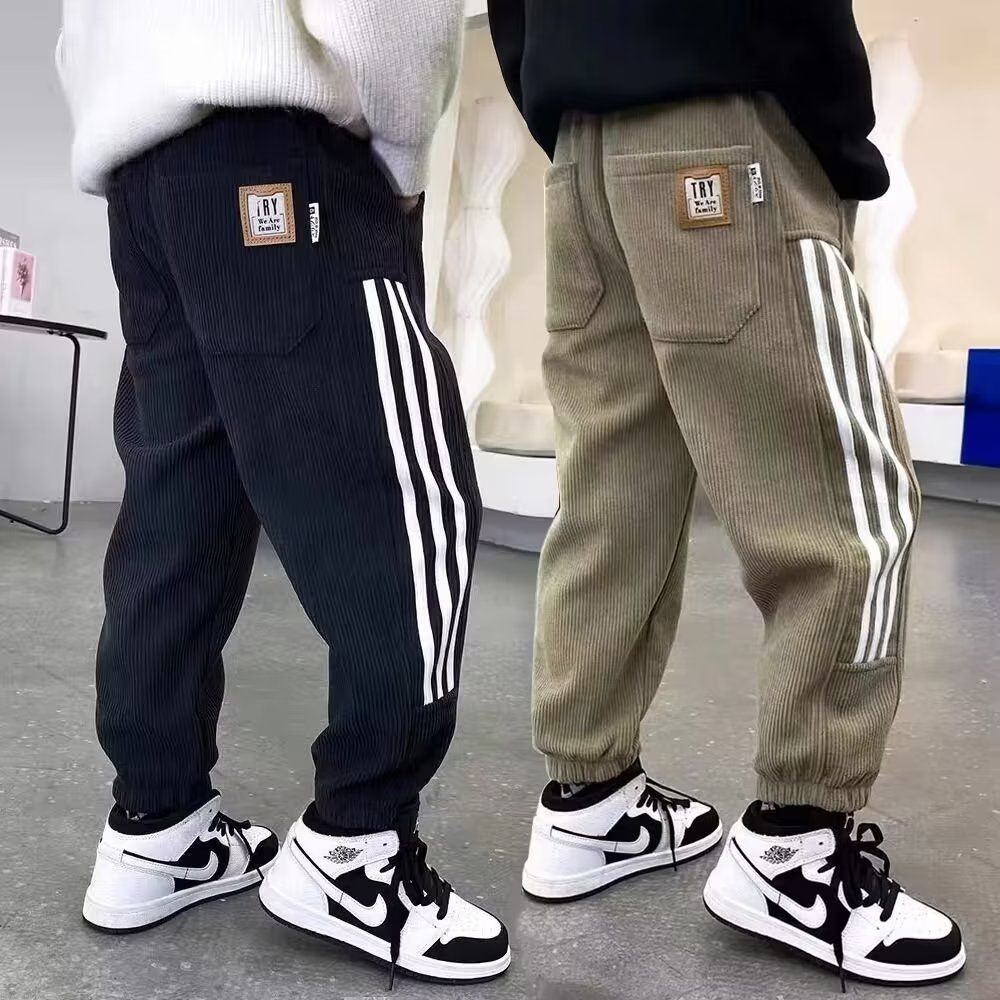 加绒男童裤春秋款灯芯绒长裤新款休闲卫裤中大童宽松一体绒冬季裤