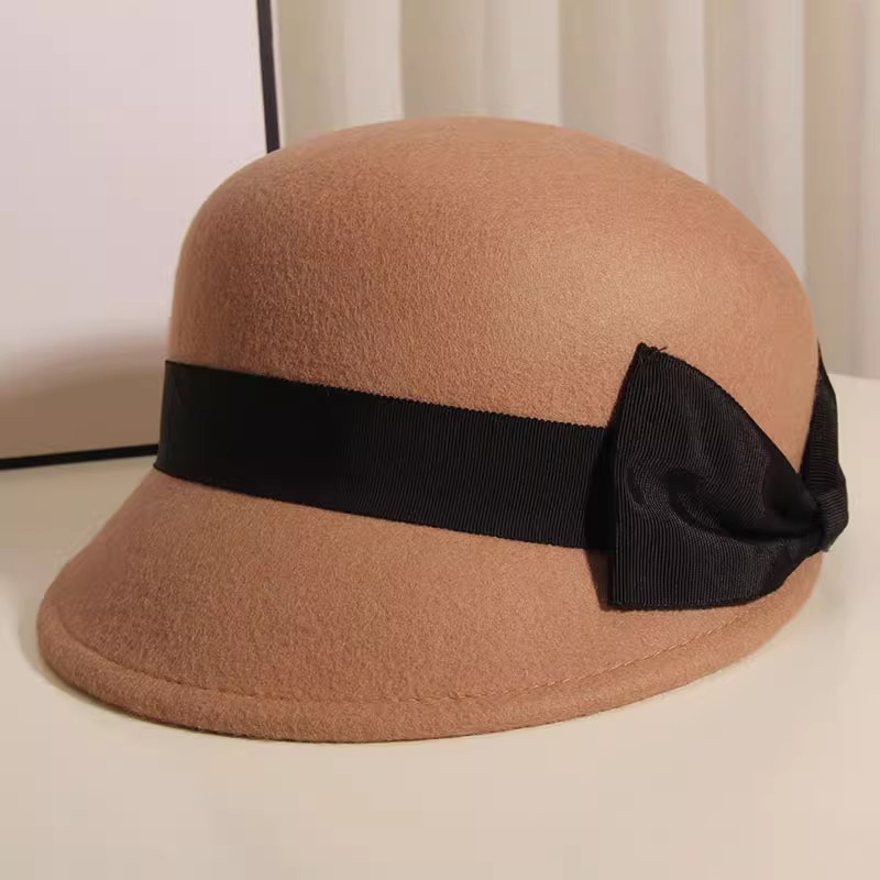 秋冬日系羊毛呢帽子蝴蝶结女复古休闲马术帽鸭舌帽骑士帽英伦短檐