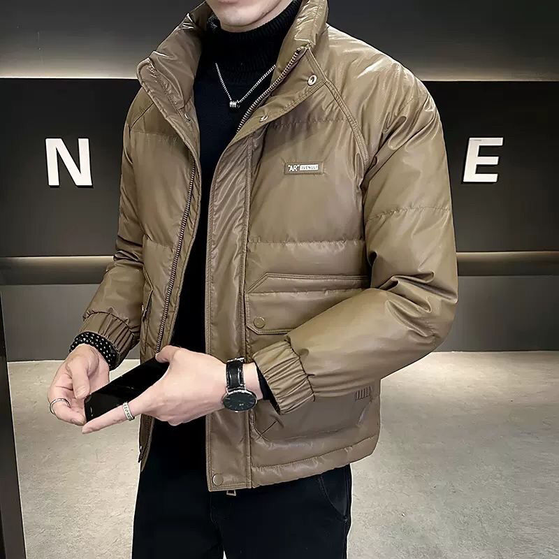 雅鹿2023新款痞帅羽绒服男士短款潮流修身立领高级感潮牌PU皮上衣