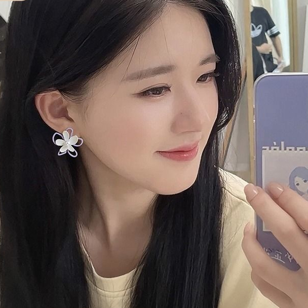 赵露思同款耳钉女不对称撞色花朵ins时尚轻奢耳环简约甜美耳饰品