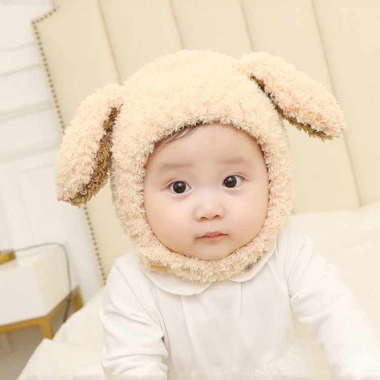 萌酷婴儿帽子秋冬韩版婴幼儿兔子耳朵毛绒绒保暖护耳帽宝宝帽子