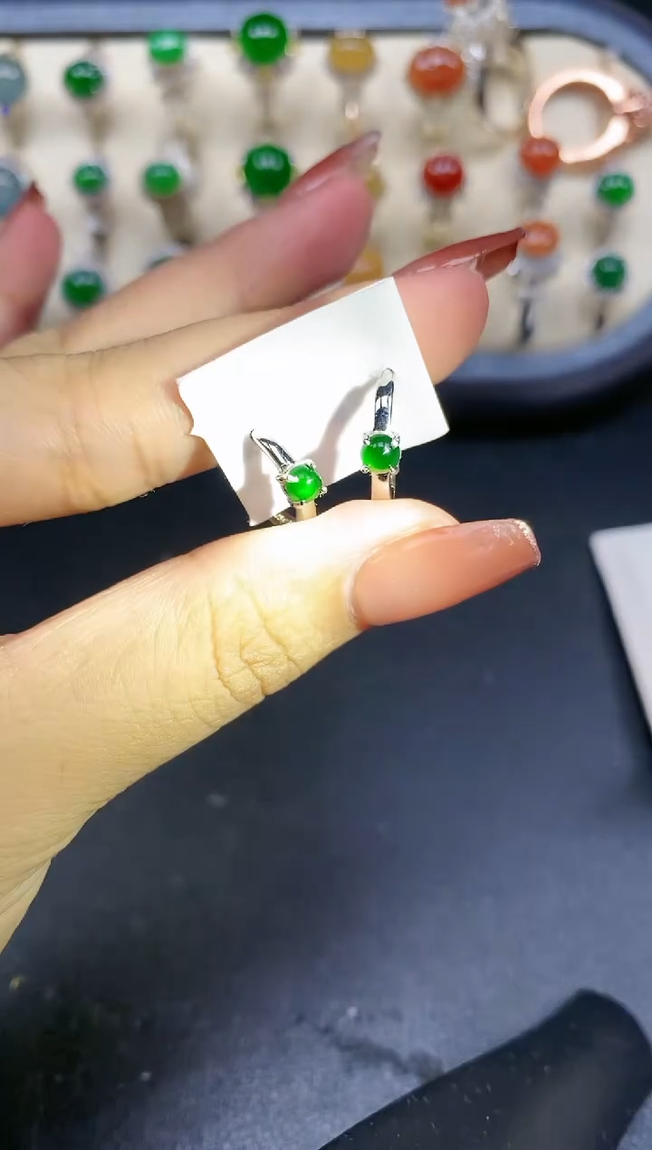 【闪购商品】翡翠耳饰银S925镶嵌1