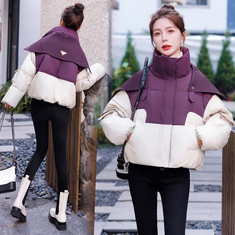 拼接羽绒服女短款2023冬季新款设计感洋气减龄加厚保暖白鸭绒外套