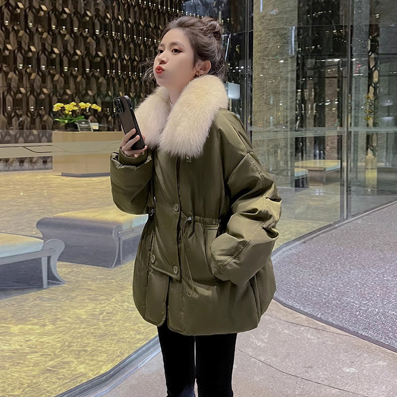 大毛领羽绒服女冬季新款2023设计感时尚收腰显瘦短款白鸭绒外套