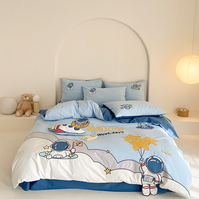 2023新款加厚40s水洗棉可爱元气少女立体绣花四件套【送同款抱枕