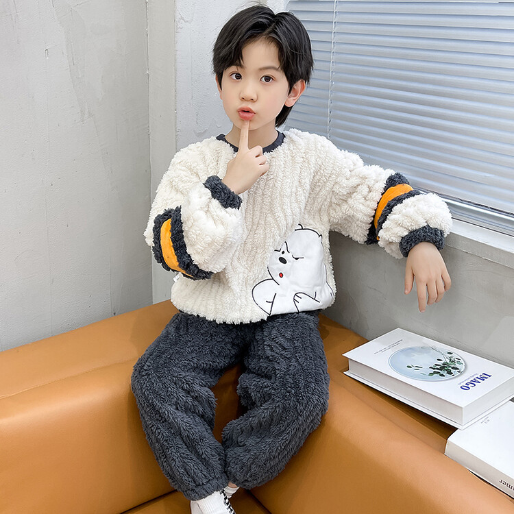 男童睡衣冬季爆款北极绒儿童家居服两件套中大童2023新款男孩睡衣